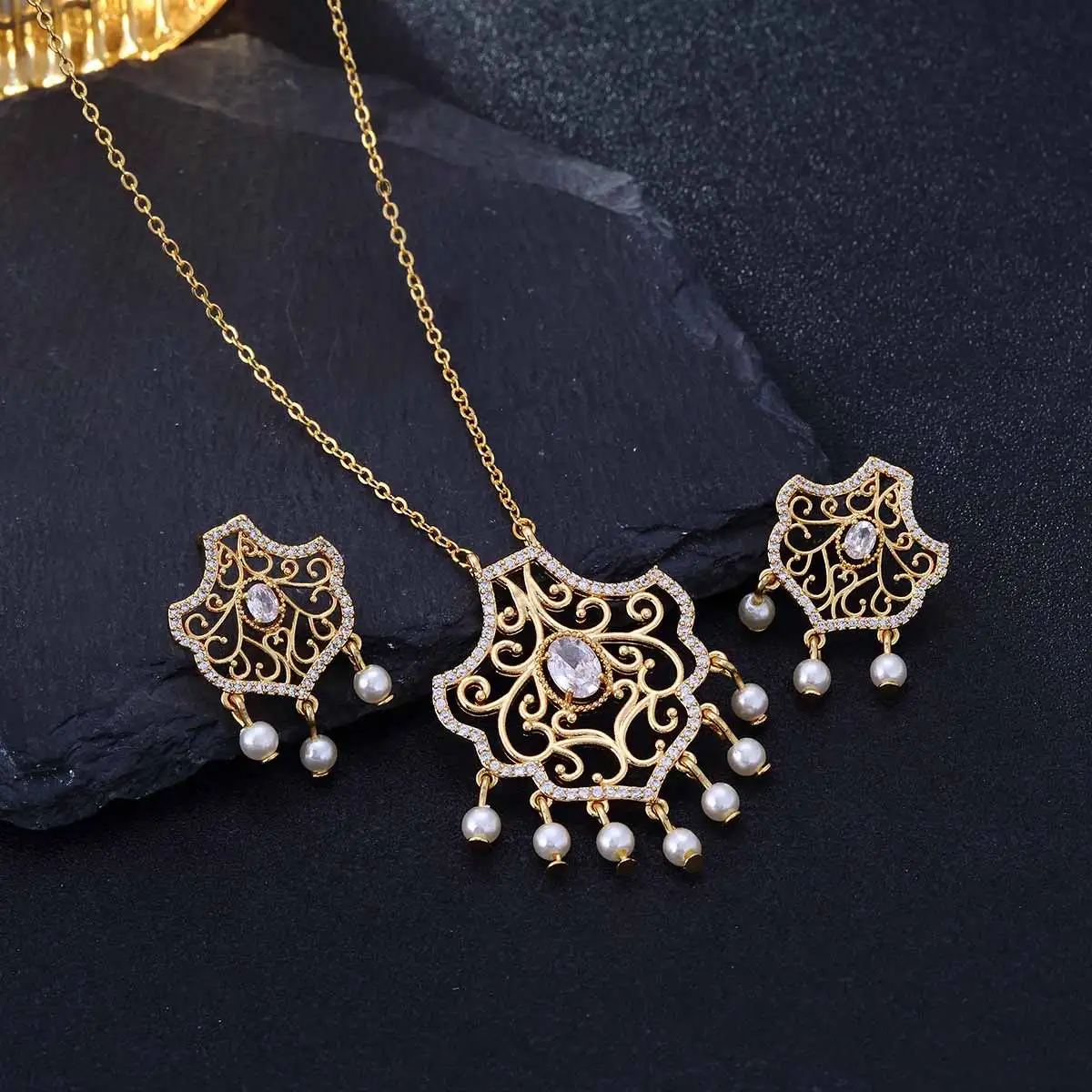 CDD Boho Vintage Tassel Indian Wedding Necklace Earrings Sets for Women Ultra Luxury Zircon Jewelry Set