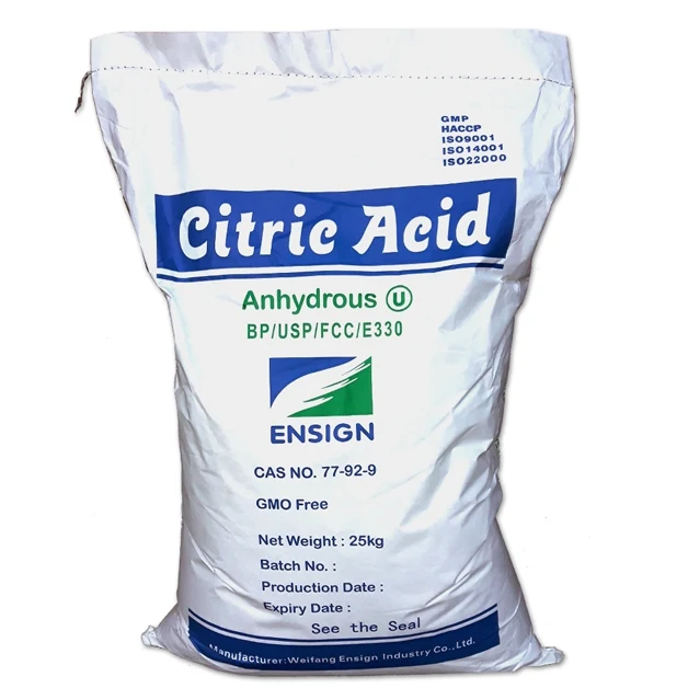 China Manufacturers Supply ENSIGN Monohydrate Citric Acid Powder 77-92-9 Food Grade Anhydrous Citric Acid