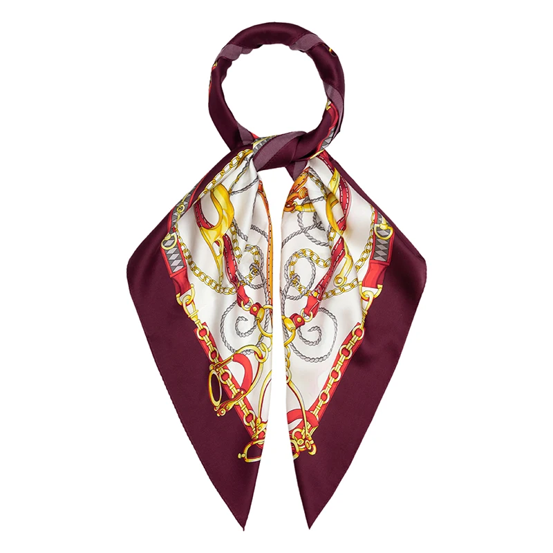 
OEM Custom Design Luxury Fashion Head Hair Hijab Scarf Printed Deep-Red Square 14mm 110*110cm 100%Pure Silk Scarf For Women 