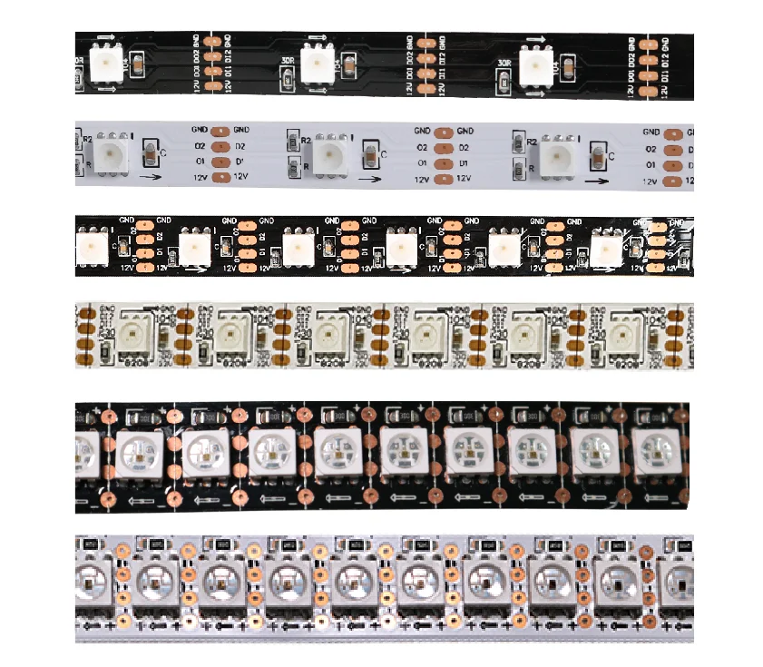 Individually Addressable LED Pixel Flexible Strip Light 1m 30 60 120 144 LEDs 5050 RGB Waterproof IP20 Black White PCB