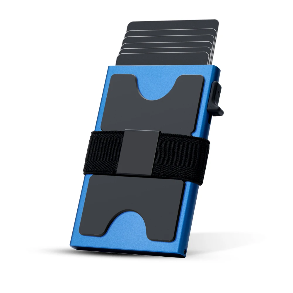 Pop up Credit Card Wallet Metal Slim Minimalist Cards Holder with Notes Band RFID Blocking Smart Aluminum Wallet