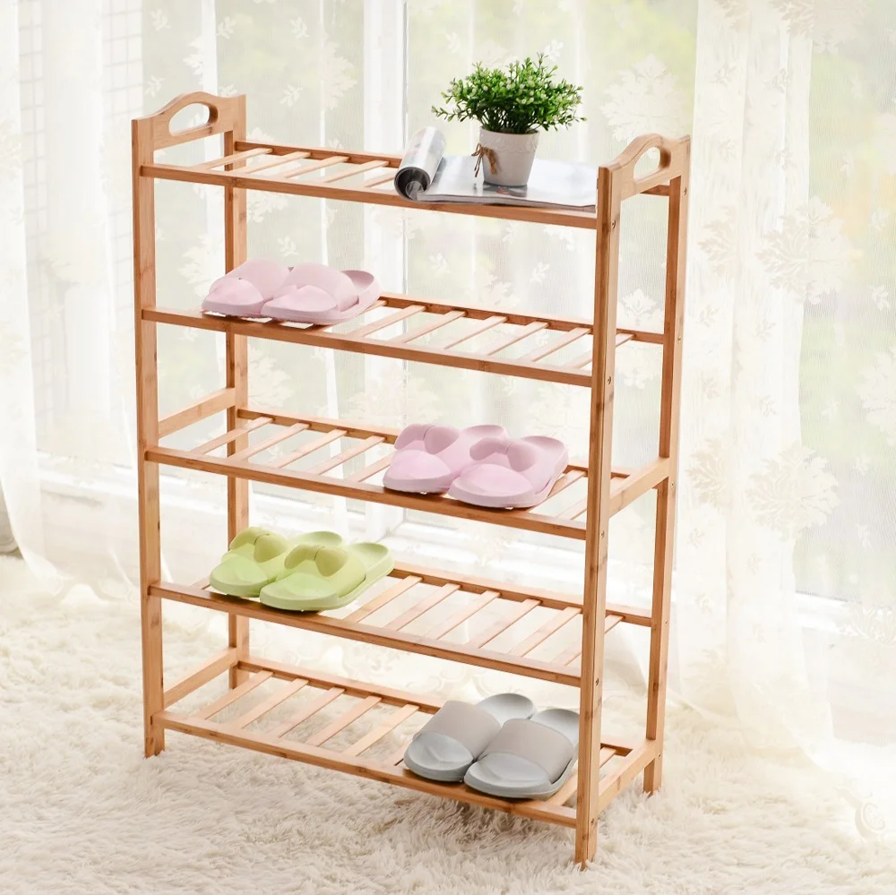 5 layer household standing bamboo shoes rack for living room multi-layer shoes rack organizer