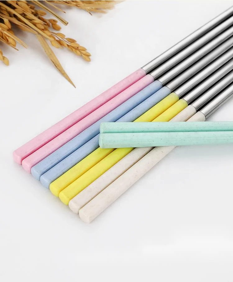 Factory Direct Sale 304 Stainless Steel Spliced Wheat Straw Students Travel Outdoor Portable Chopsticks for dishwasher
