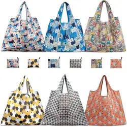 Heavy Duty Expandable Folding Tote Bag Large Reusable 190T Polyester Foldable Grocery Shopping Bag