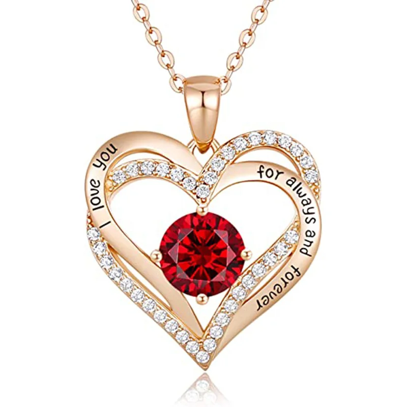 wholesale Rose Gold Jewelry Wife Girlfriend Mom Daughter Anniversary Birthday Gift Love Heart Birthstone Necklaces for Women