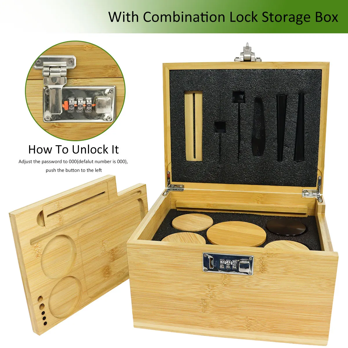 luxury premium smell proof smoking accessories rolling paper smoking kit box bamboo wooden stash box with lock and rolling tray