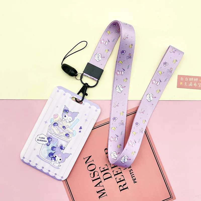 Best Selling Cute Pochacco Cinnamoroll Melody Kuromi Pompom Purin Design Card Holder With Lanyards ID Badge Plastic Card Cover