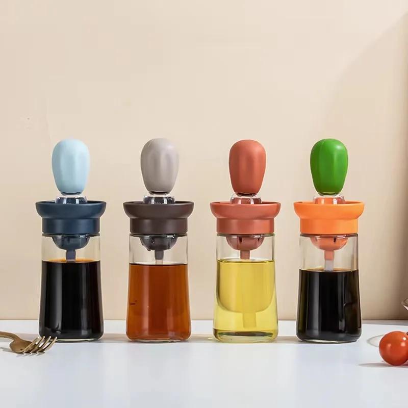 2024 Hot Selling Modern 180ml 2 In 1 Olive Oil Vinegar Glass Dispenser Bottle with Dropper Measuring Silicone Barbecue Brush