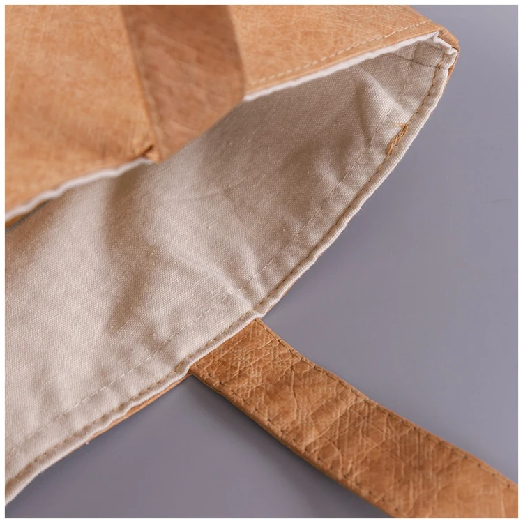 High quality Customized Eco Recycled Classic Brown Tyvek Storage Tote Bag With Cotton Liner