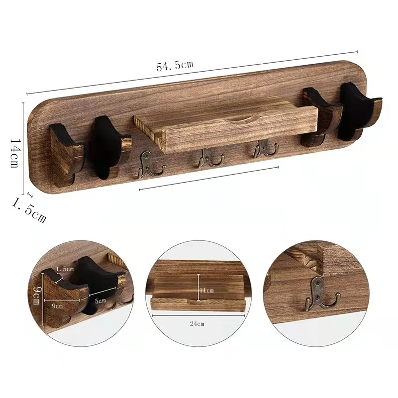 Solid Wood Storage Rack Shelf Guitar Stand Wall Hanging Creative Key Coat Hook High Quality Woodwork