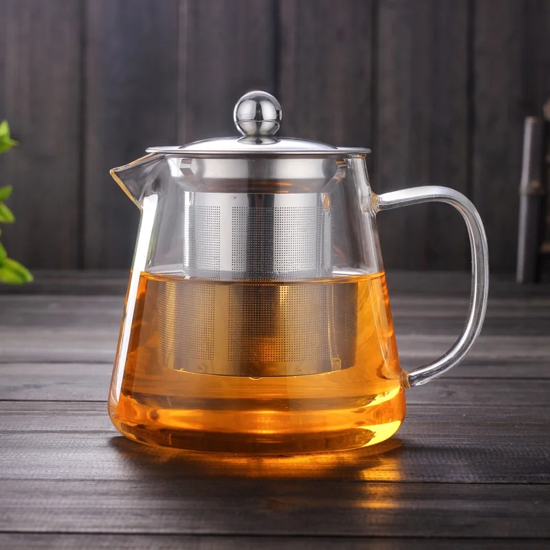 Hot Sale Transparent High Borosilicate heat resistant glass teapot with Stainless Steel removable infuser