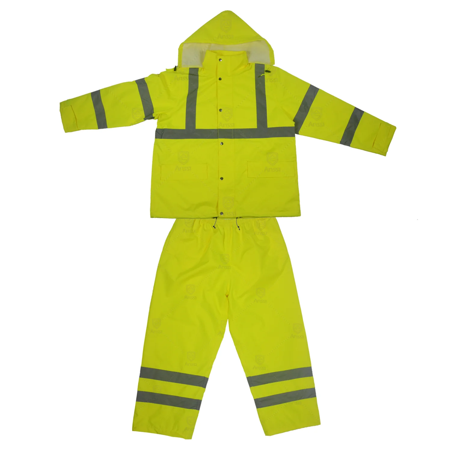Customized 300D Oxford Fabric Waterproof Rain Suit High Visibility Wind Proof Reflective Raincoat With Pants