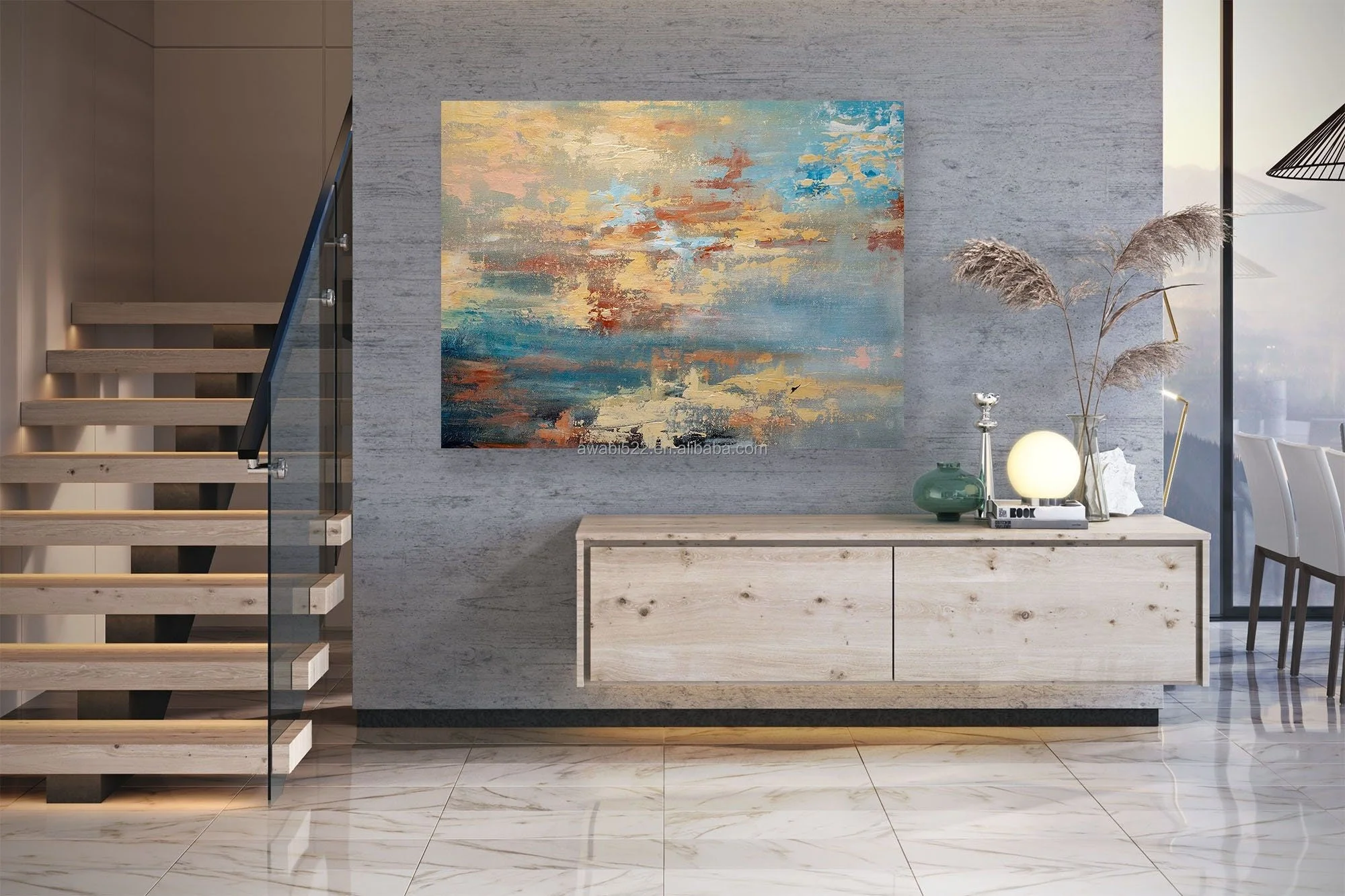 100% Golden Clouds Blue Sky Hand Painted Canvas Large Modern Wall Art Pictures hand made oil painting canvas