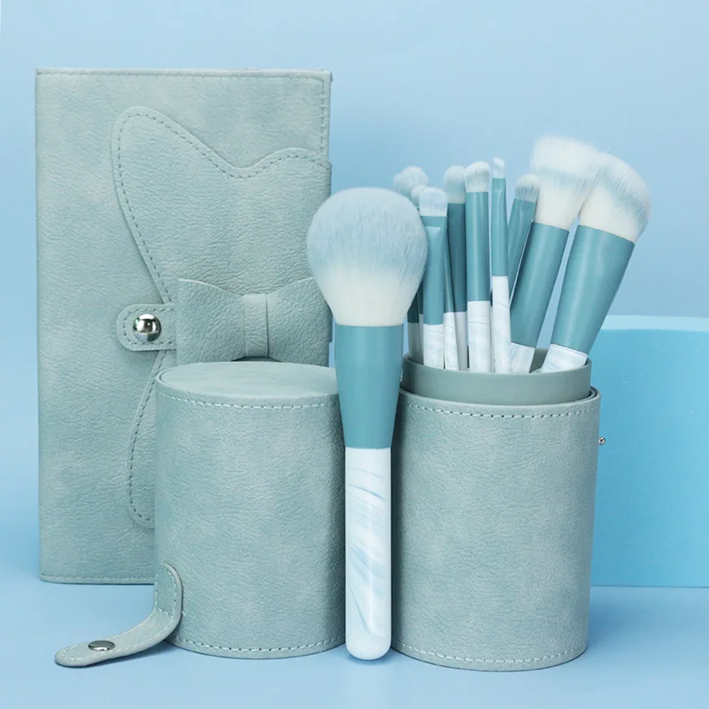 Wholesale Custom Charm Sky Blue 12pcs Makeup Brush Set Portable Daily Style With Packaging