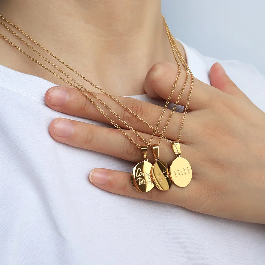 Fashion Engraved Jewelry 14k Gold Plated Stainless Steel Women Accessories Custom Inspiration Carpe Diem 11:11 Gril Necklace
