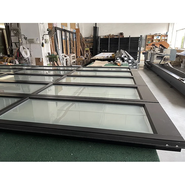 Aluminum alloy frosted glass modern new black combined automatic garage door for Villa modern garage door