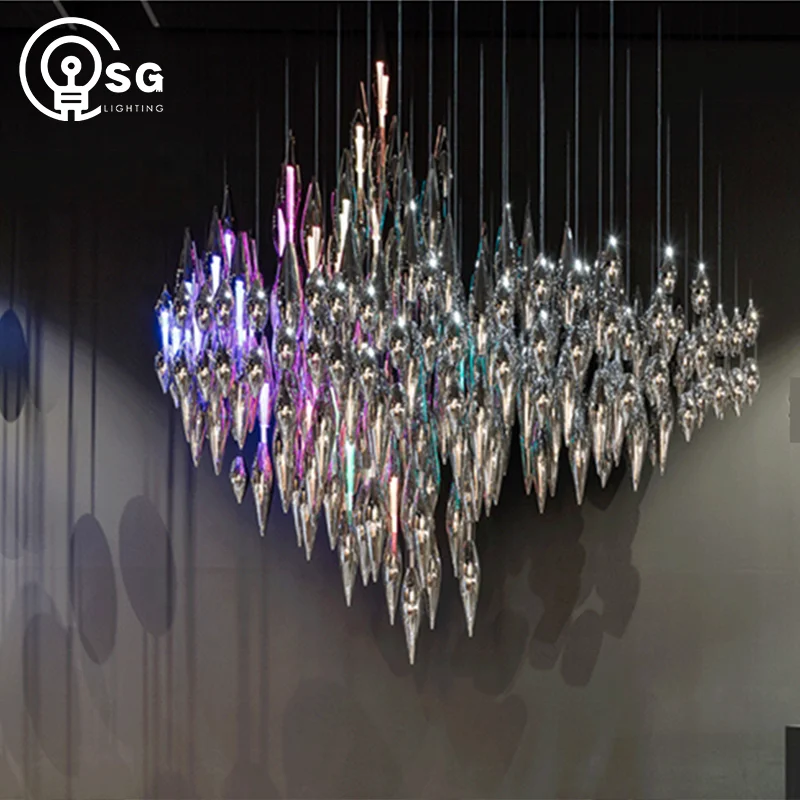 Hotel Custom Colorful Modern Chandelier Ceiling Big Project Chandelier Pendant Light SG Factory Supply Luxury Glass Customize 80