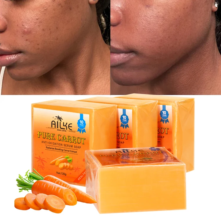 Wholesale Handmade Solid Natural Carotene Shea Butter Glycerin ANTI ACNE Anti-oxidatio Whitening Carrot Soap with cheap price
