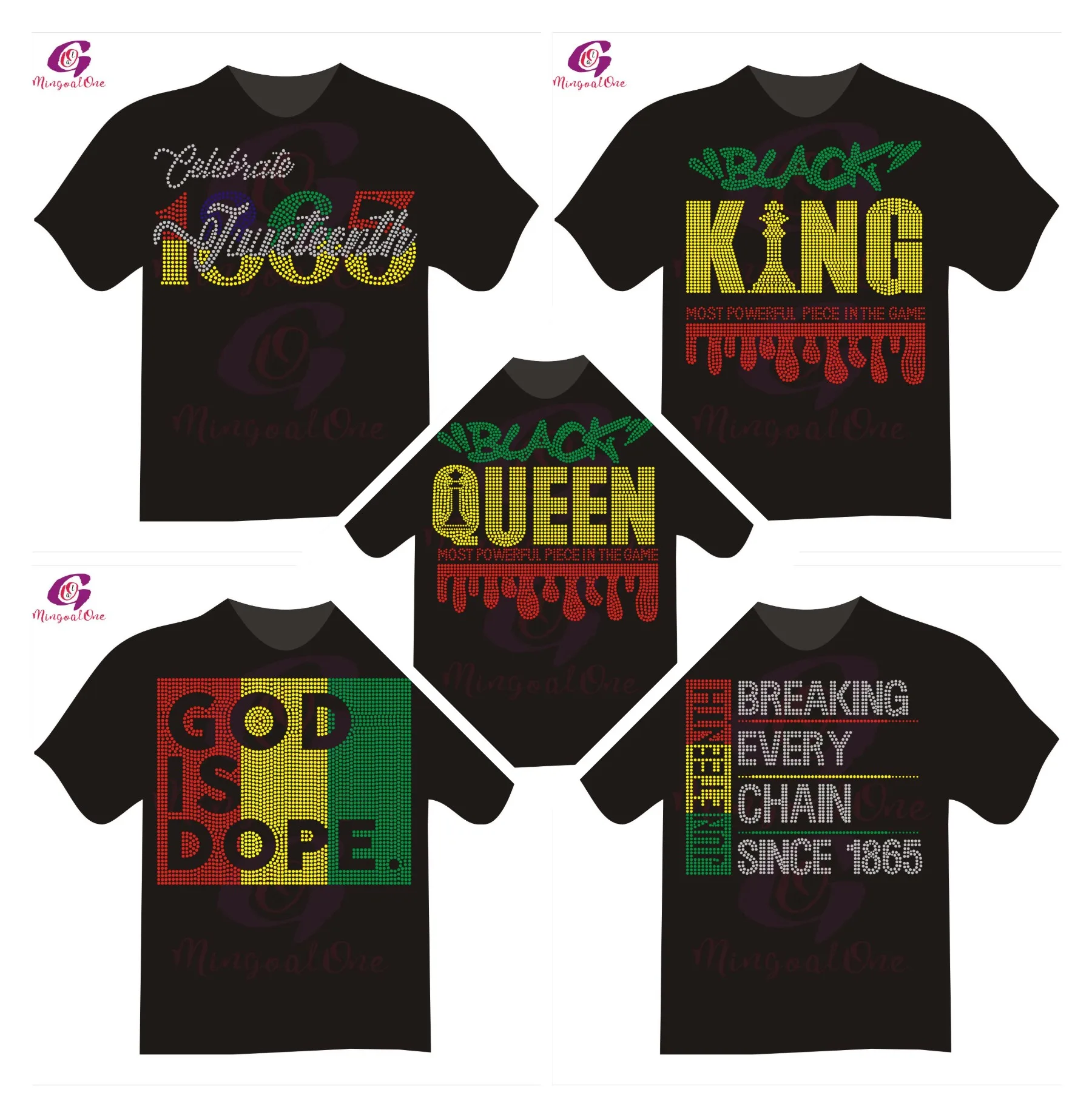 New Product Juneteeth Black King and Queen Iron on Motif Rhinestone Heat Transfer for Hoodies