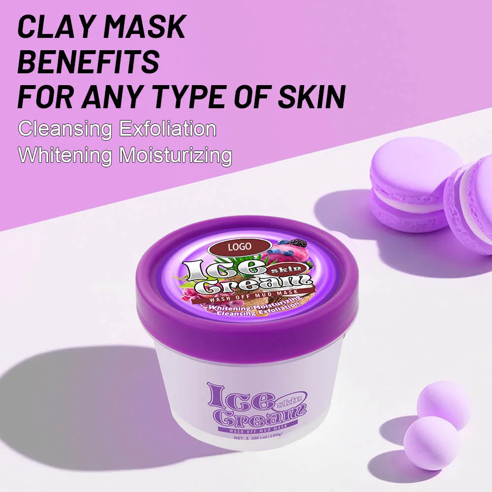 OEM ODM 100g Facial Skin Care Clay Mask Whitening Grape Mud With Crystal Material Wash Off Face Cleaning For Females