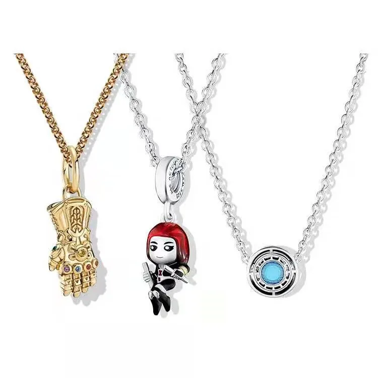 S925 Silver Charm Necklace Marvel Avengers Necklace Set Gift for men and women Necklace