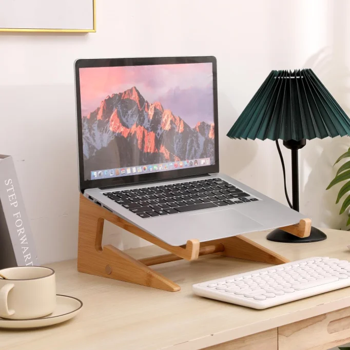 Modern Factory Portable Macbook Desk Holder Bamboo Laptop Stand For Office Use