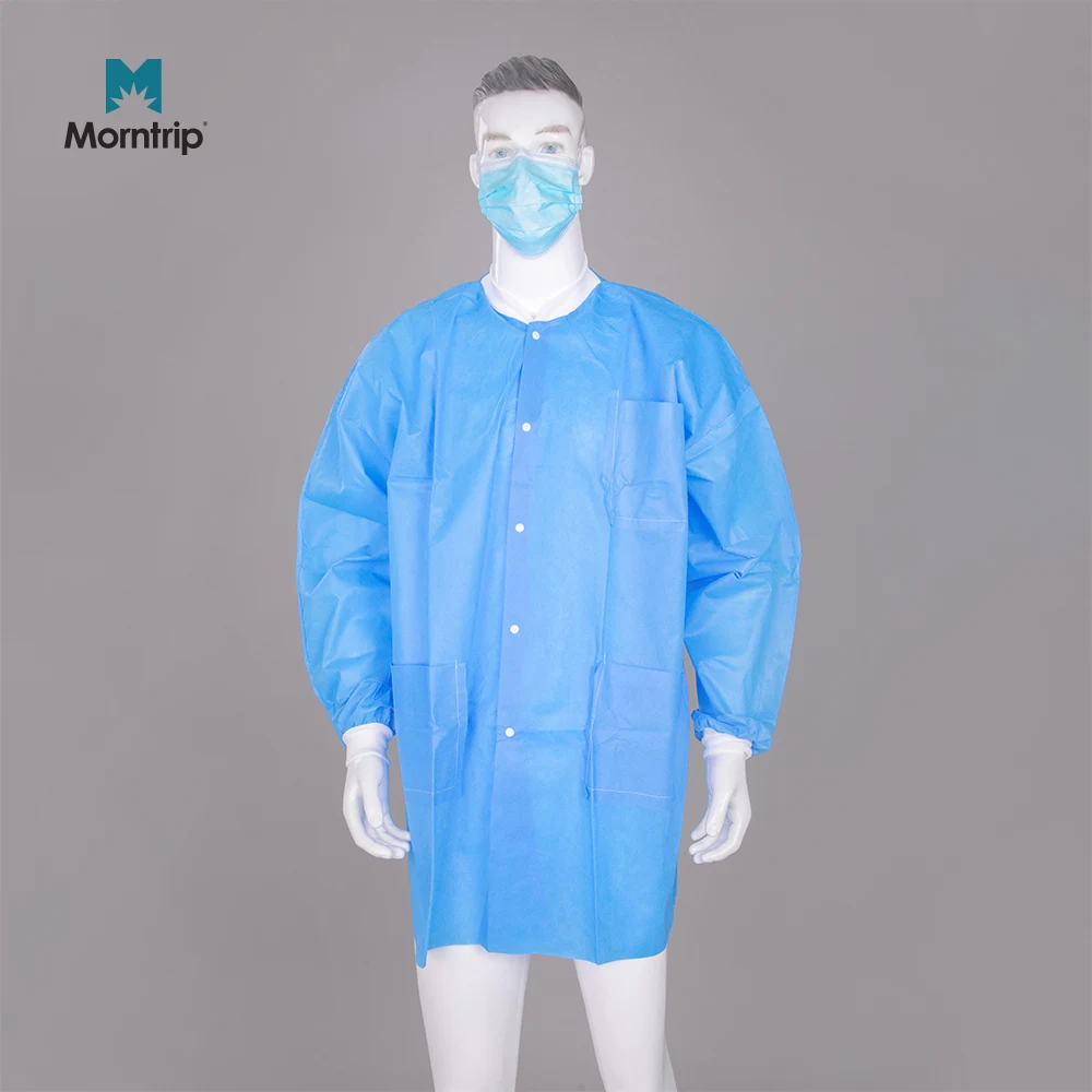 Disposable Nonwoven Visitor Gown Cleanroom Dustproof Protective Lab Coat