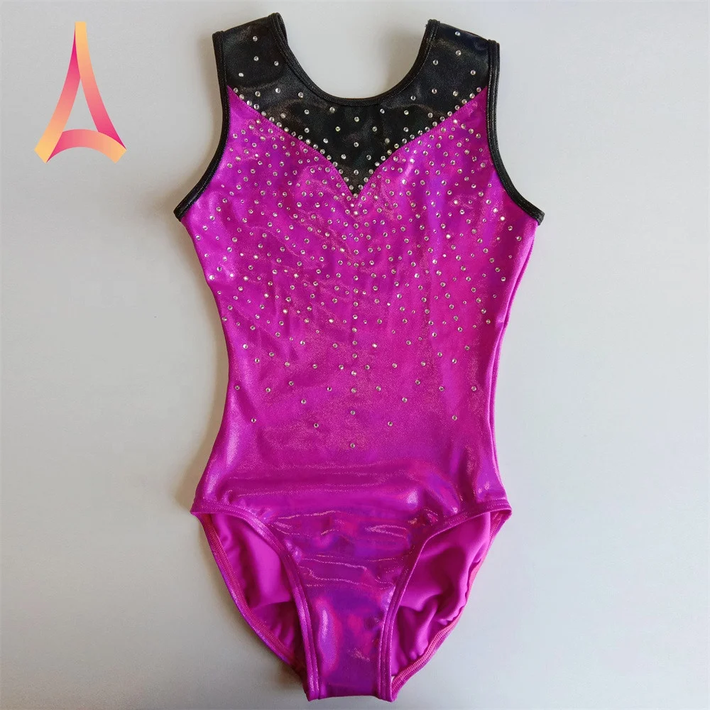 Wholesale shining girls leotards sleeveless gymnastics leotards