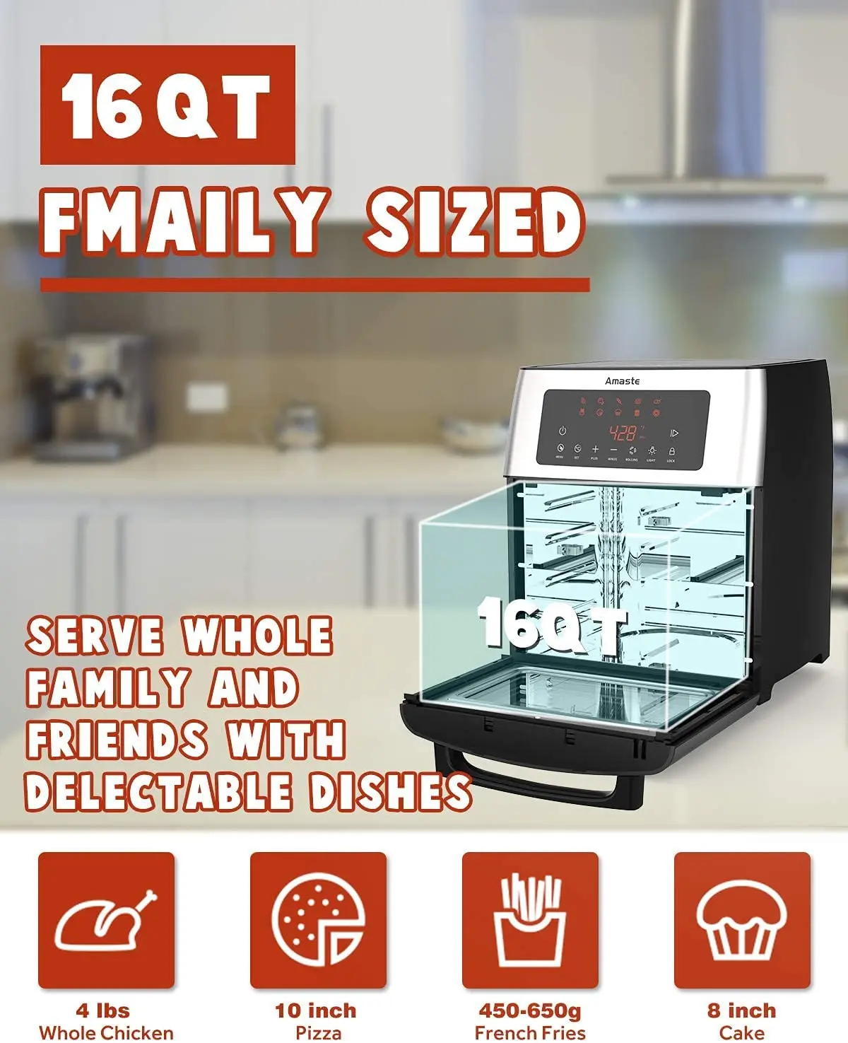 Kitchen Appliance 3L 4L 6L 8L 15L 22L 28L Air Fryer Oven Stainless Steel Oil Free Steam Air Fryer Oven With Digital Screen