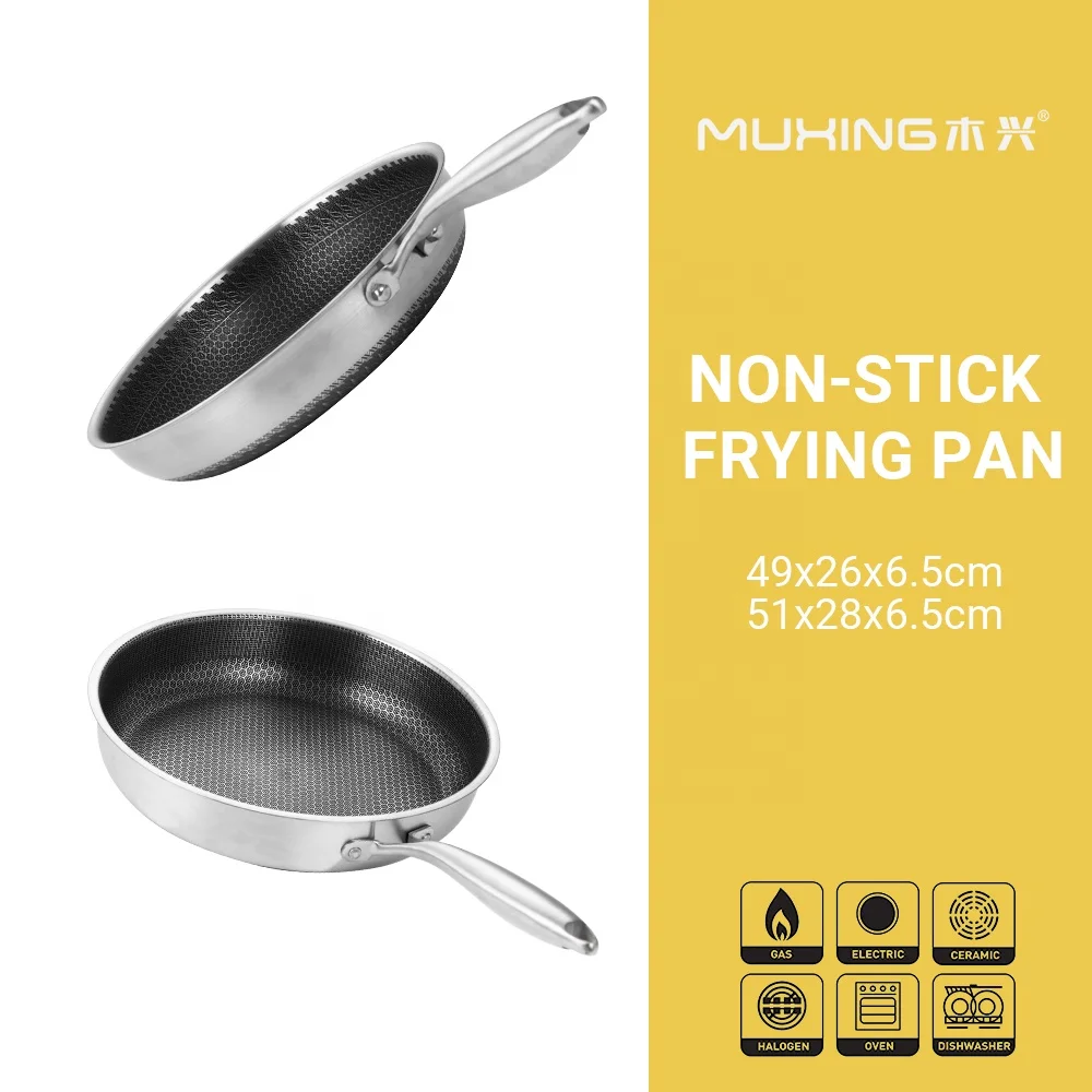 Professional Quality Custom Korean Kitchen 18/8 Tryply Stainless Steel Non Stick Honeycomb Round Stir Frying Pan