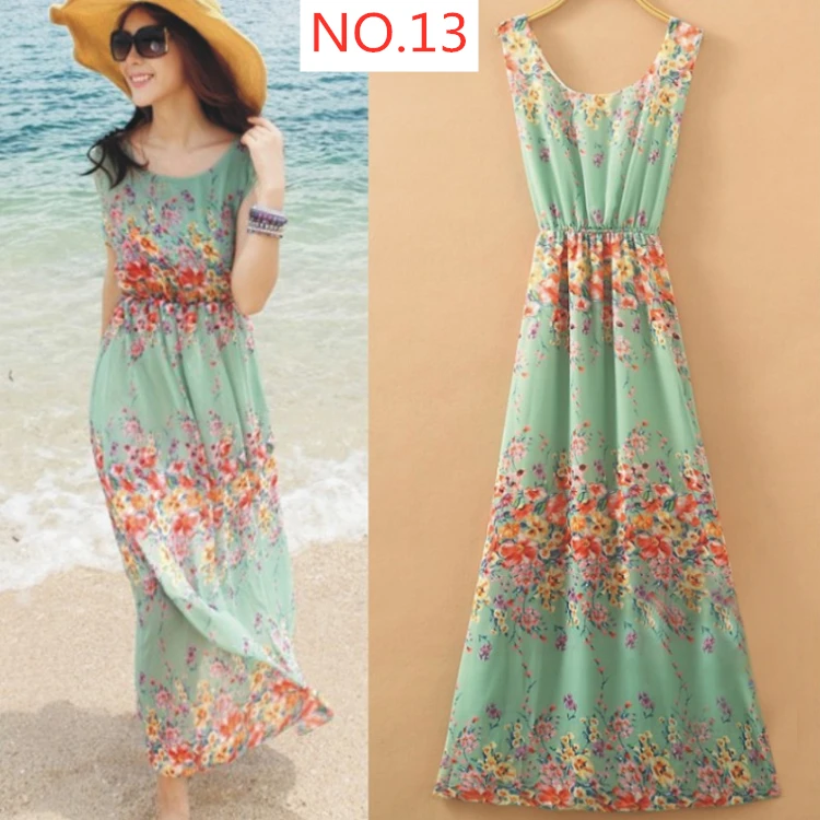 Wholesales Best-selling Bohemian long beach women dress floral chiffon seaside vacation vest dress