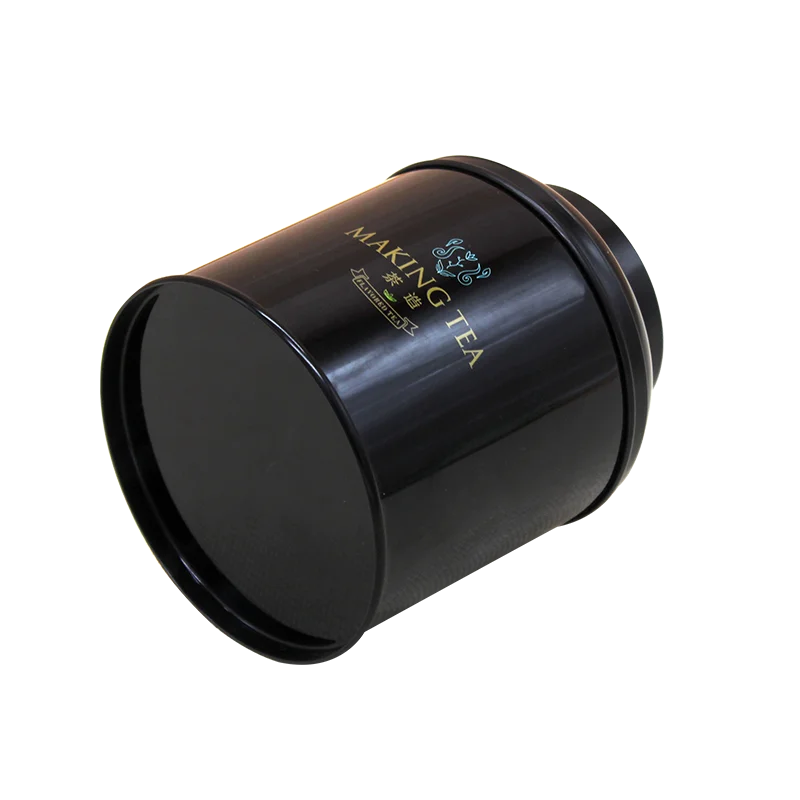 Black round shape customized metal tea tin box airtight tea tin case