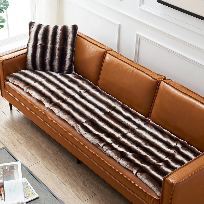 CX-D-128B Handmade Luxury Home Decoration Chinchilla Fur Throw Rug Real Rex Rabbit Fur Blanket