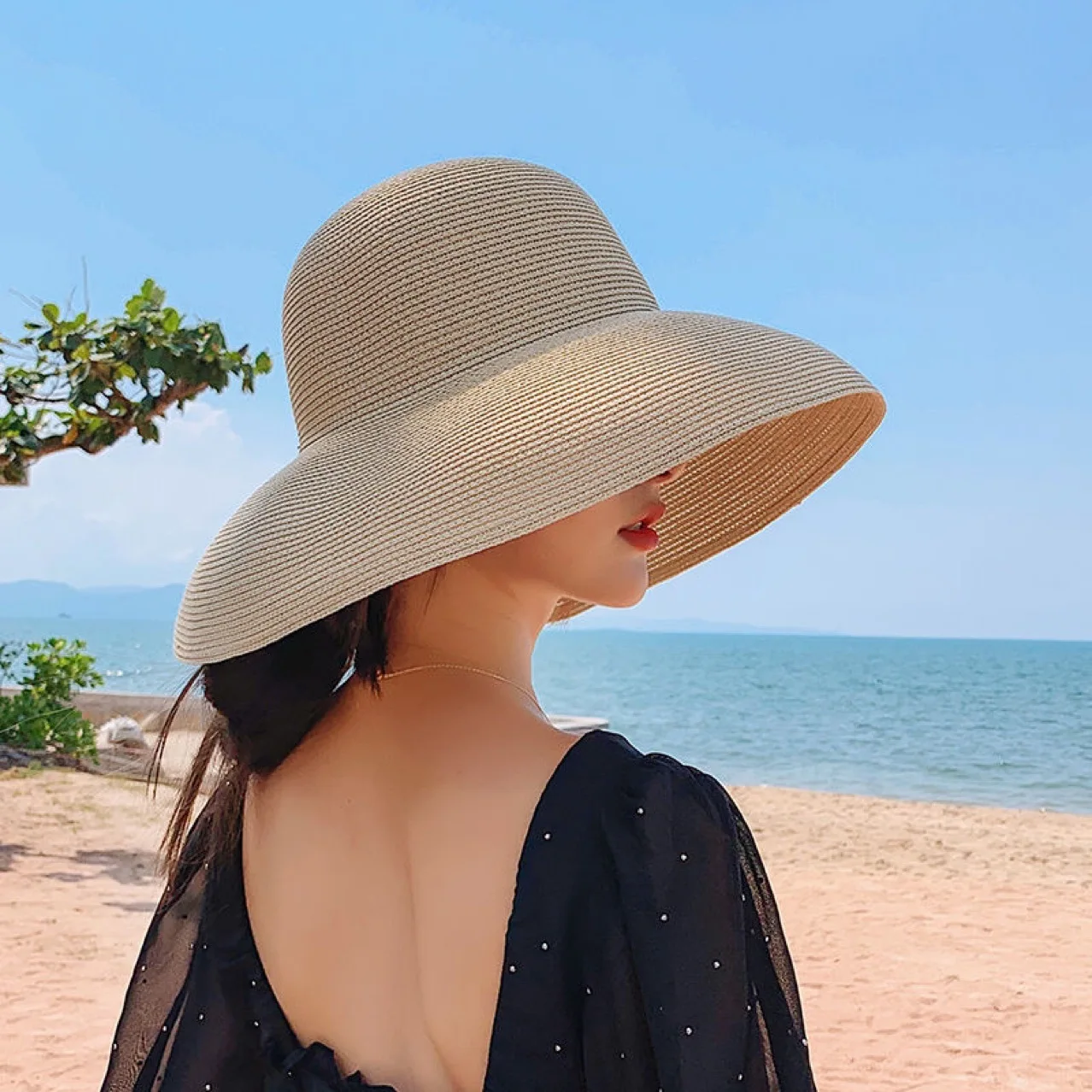 Hepburn style summer beach hats women fashion sun visor floppy brim wholesale straw hat