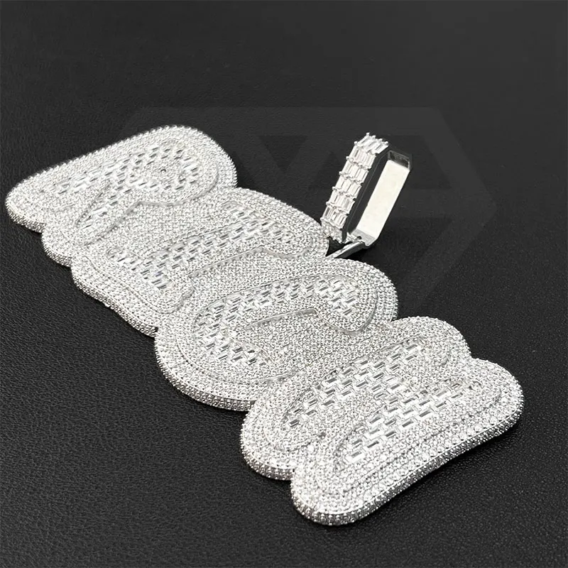 custom letter pendant S925 Sterling silver iced out bling moissanite 925 hip hop Jewelry pendant Baguette letter pendant