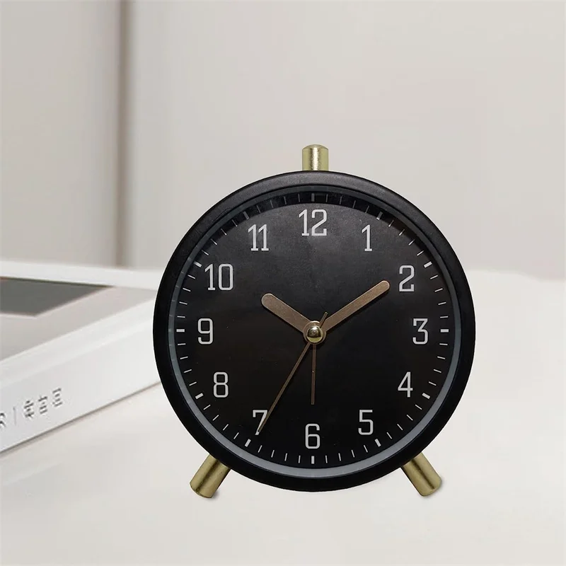 Alarm Clock Mute Sweeping Movement Arabic-Numeral Dial with Night Light Retro Nordic Style Simple Children Small Digital Clock