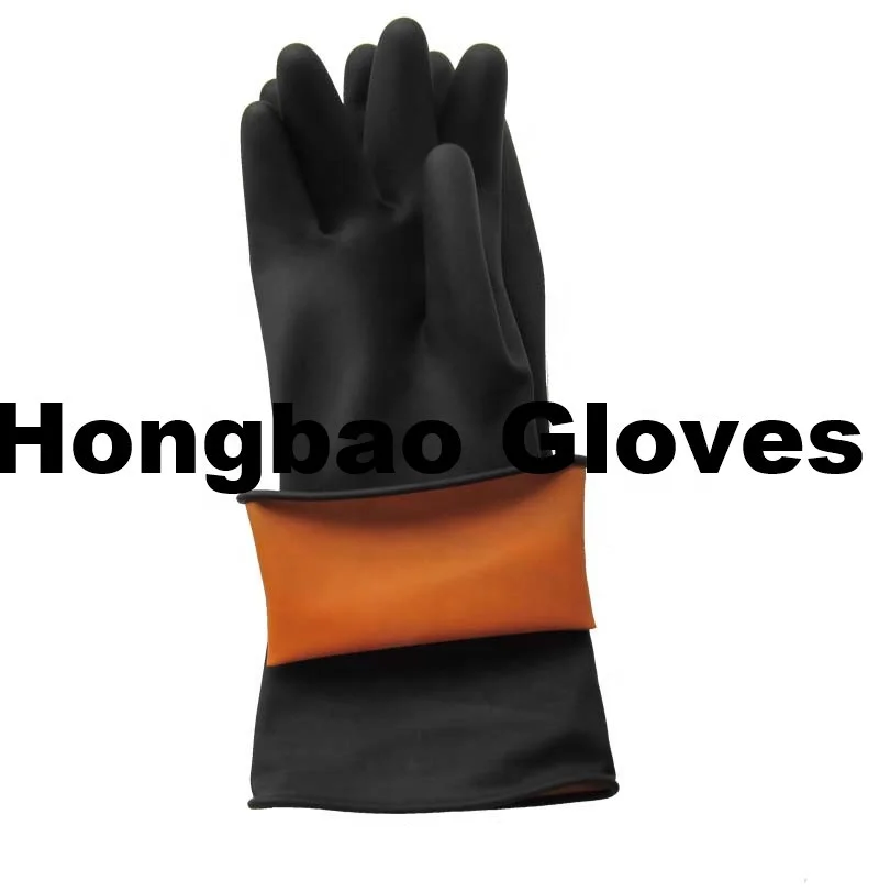 200g 14inch big hand safety  black outside and orange inside Chemical Resistant thick glove industrial heavy duty working gloves