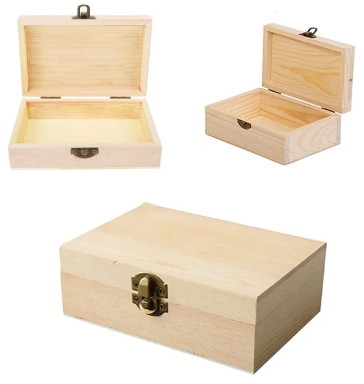Hot Sale Natural Color Small Solid Wood Box With Hinged Lid For Tea Pine Paulownia