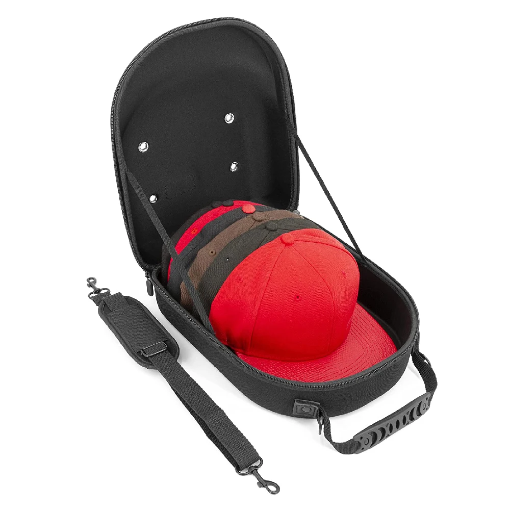 EVA Hat Travel Case for up to 6 Baseball hats With Hard Shell Exterior, Adjustable Shoulder Strap and  Carry Handle