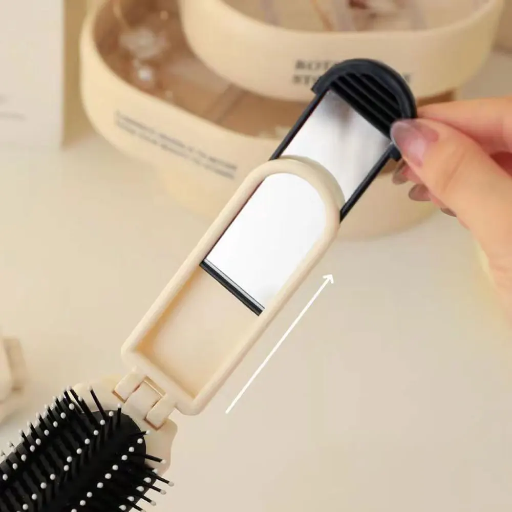 New Design Folding Hair Brush With Mirror For Pocket Hand Hairbrush Travel Pocket Portable Make Up Mirror Combs Black Fashion