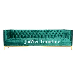 Jiuwei Furniture Popular Design Modern Living Room Green Button Style Lounge Seating Velvet Fabric Sofa for Wedding