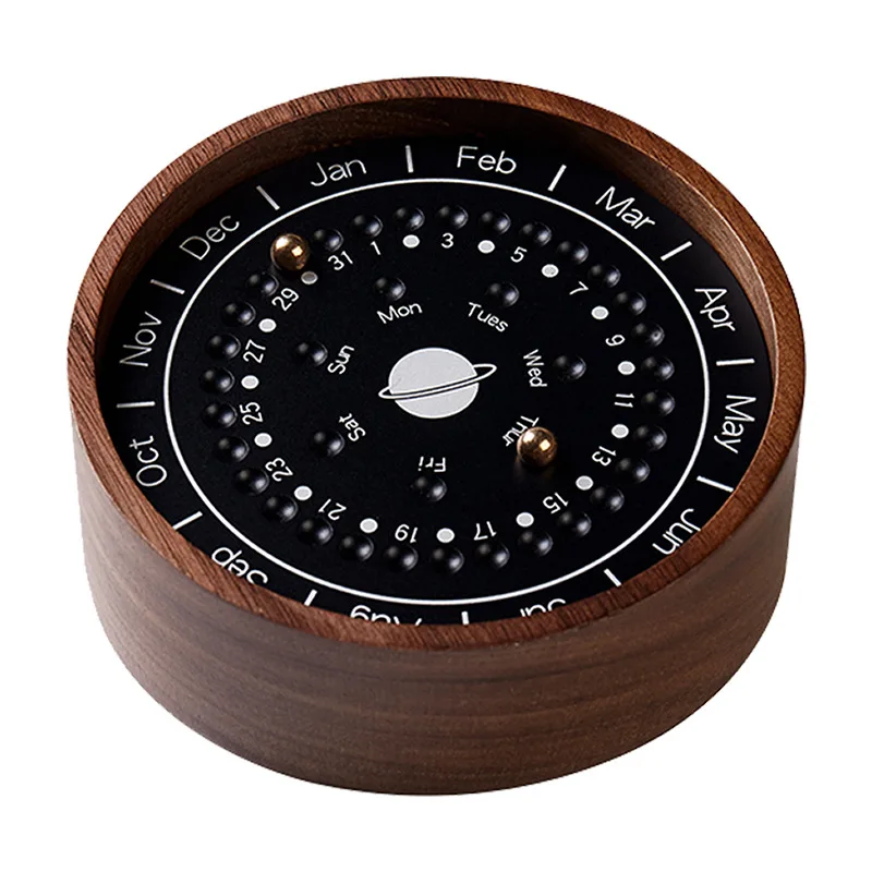 Wooden Sundial Reusable Vintage Desk Calendar Chinese solar Calendar for Decoration Office Perpetual Calendar