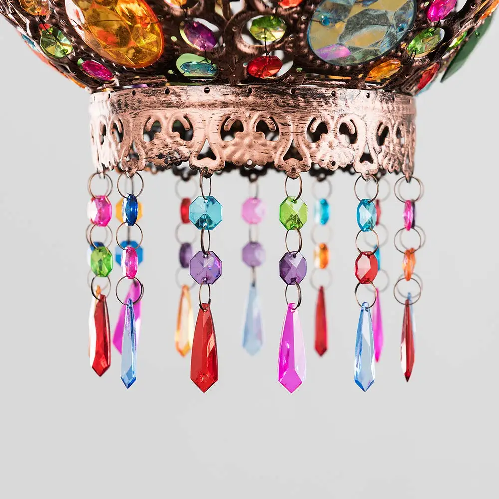 Moroccan Bazaar Style Bronze Chandelier Ceiling Light Pendant Shade with Beautiful Multi-Coloured Acrylic Jewel Droplets