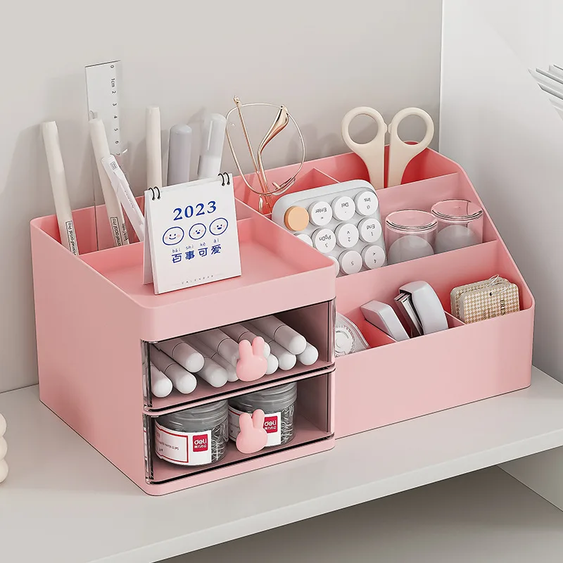 Plastic cosmetics storage box makeup holder drawer box pen holder desktop organizer drawer for office school home