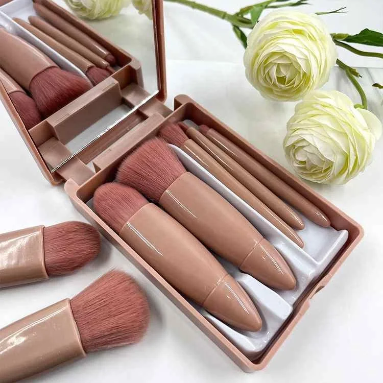 5 pcs makeup brushes kit with mirror Diamond box Good quality travel size makeup brush set