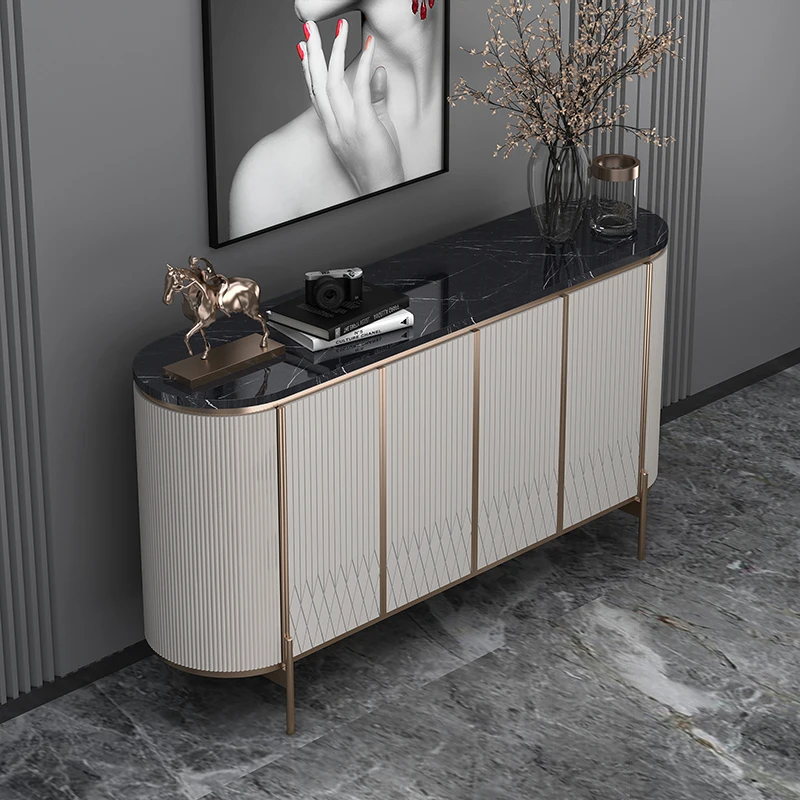 Luxury Bedroom Furniture Marble  Storage Metal Storage Drawers Cabinet White Champaign Wooden Sideboard