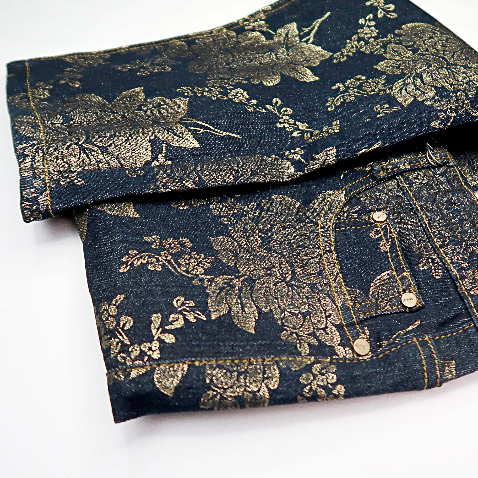 
Cotton Polyester Spandex Jeans Fabric Ladies Pants Coated Stretch Denim Fabric With Fashion Design 