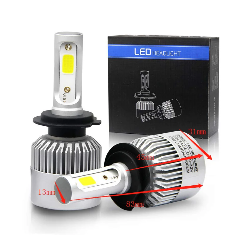 High Power Auto S2 h4 LED Headlight COB Car h1 h7 h3 h11 LED  Headlight Bulbs 72W 8000LM  LED Headlight