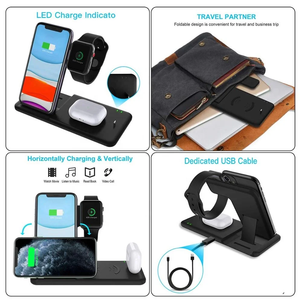  4 in 1 18W Desktop Portable Wireless Phone Charger for Iphone Iwatch