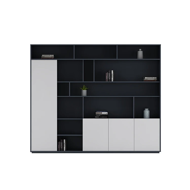 2021 New Style Warm White Pearl Blue Multi-Layer High Cabinet Wooden Bookcase Filing Cabinet